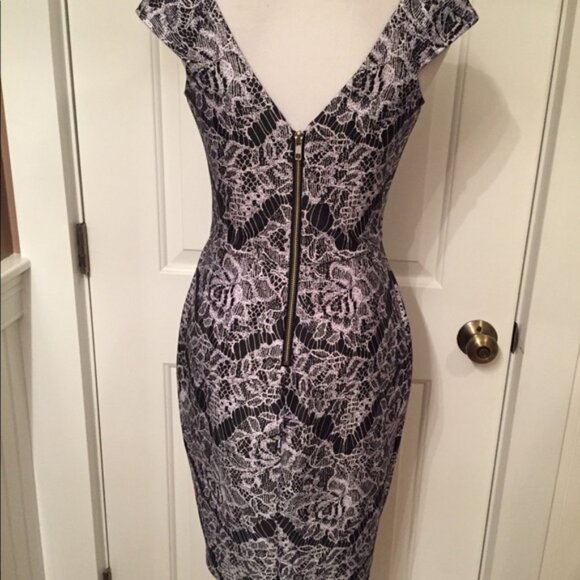ALEXIA ADMOR DRESS STRETCH SHEATH BLACK WHITE LACE PRINT SIZE XS - Picture 6 of 8